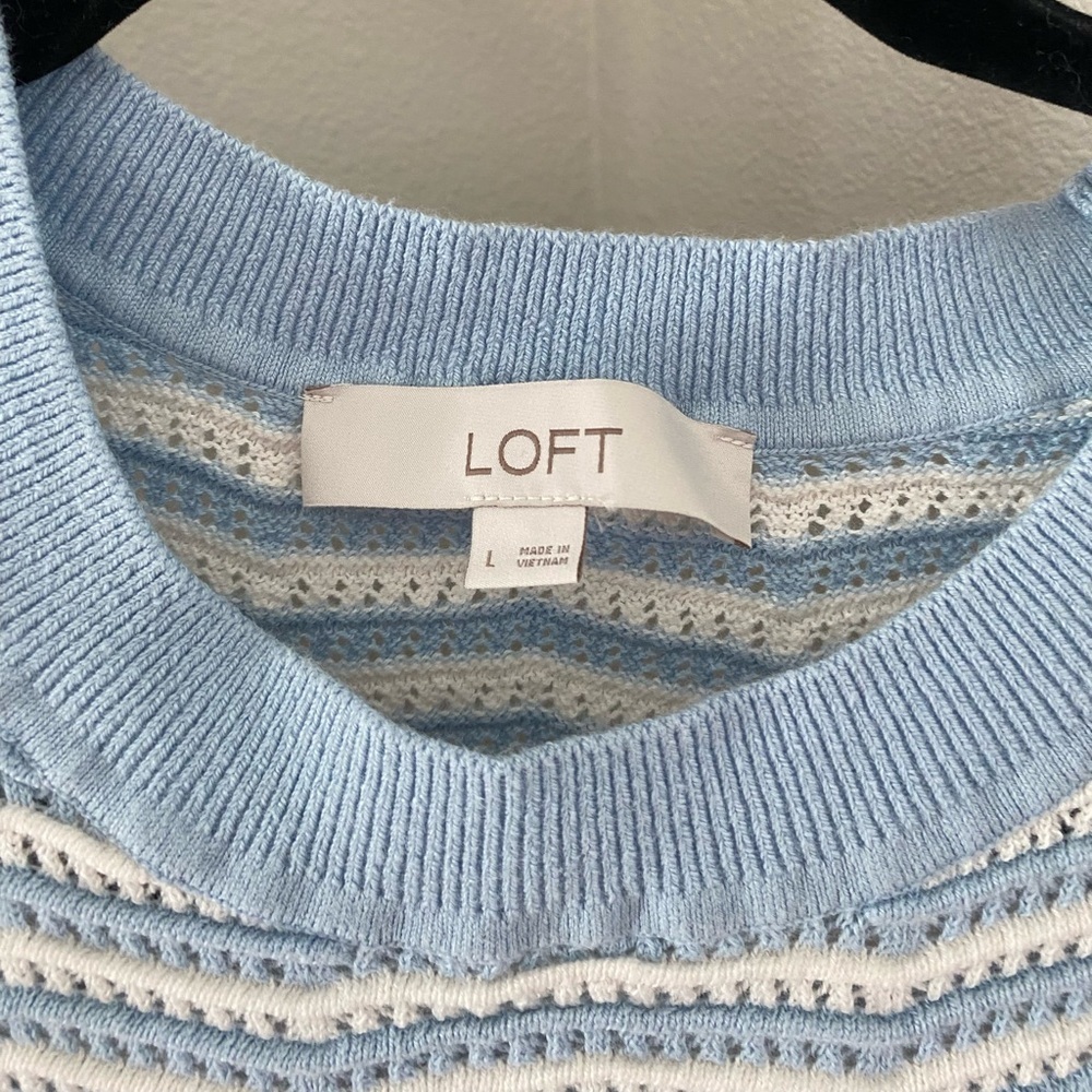 NWOT - LOFT Blue and White Striped Knit Top - Size Large - Picture 3 of 7